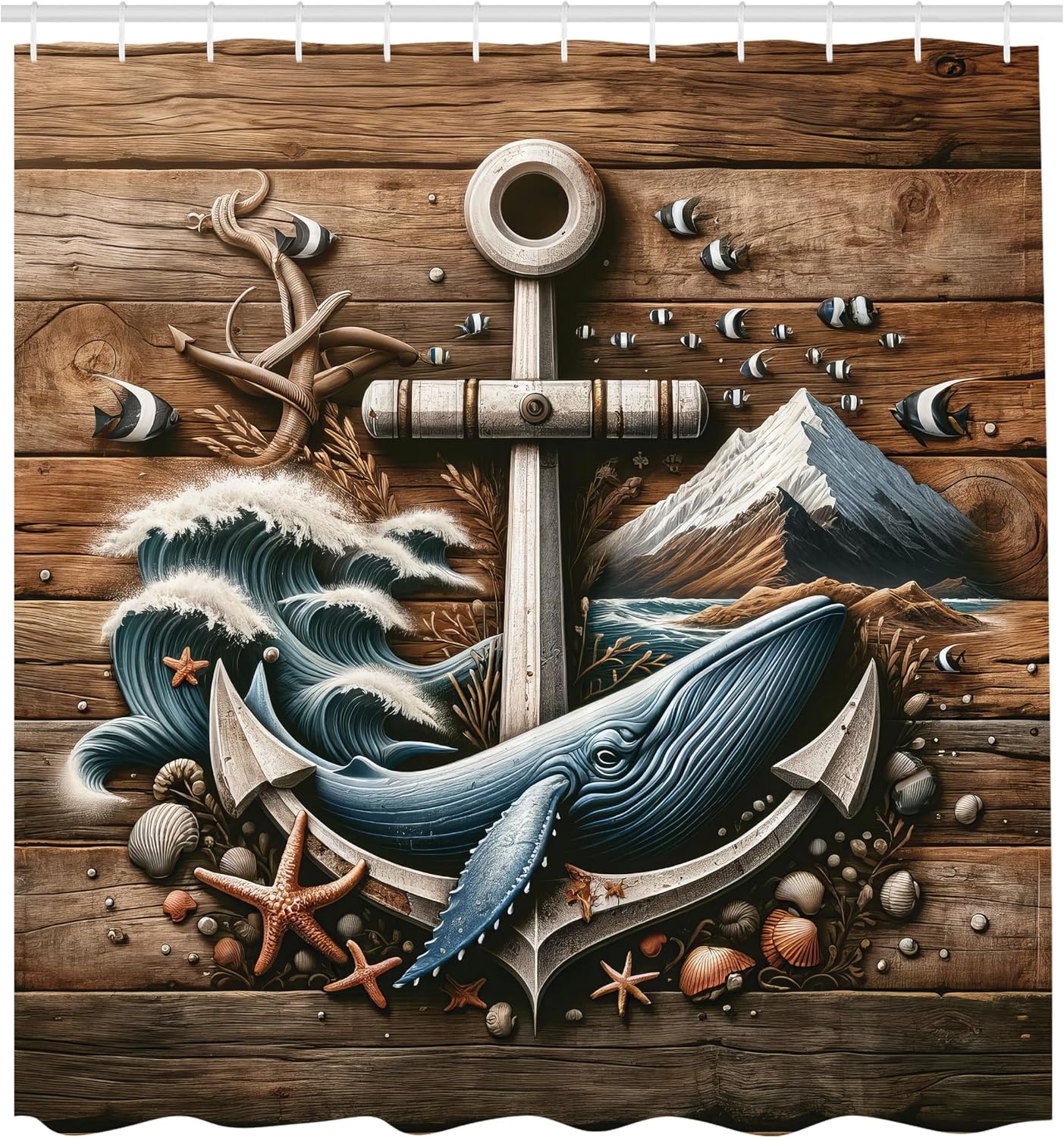 image:imageAmbesonne Nautical Shower Curtain Retro Sailing Adventure Rustic Wooden Marine Cottage Anchor Whale Waves Cloth Fabric Bathroom Decor Set with Hooks 69 W x 70 L Brown and Slate BlueCocoa and Slate Blue