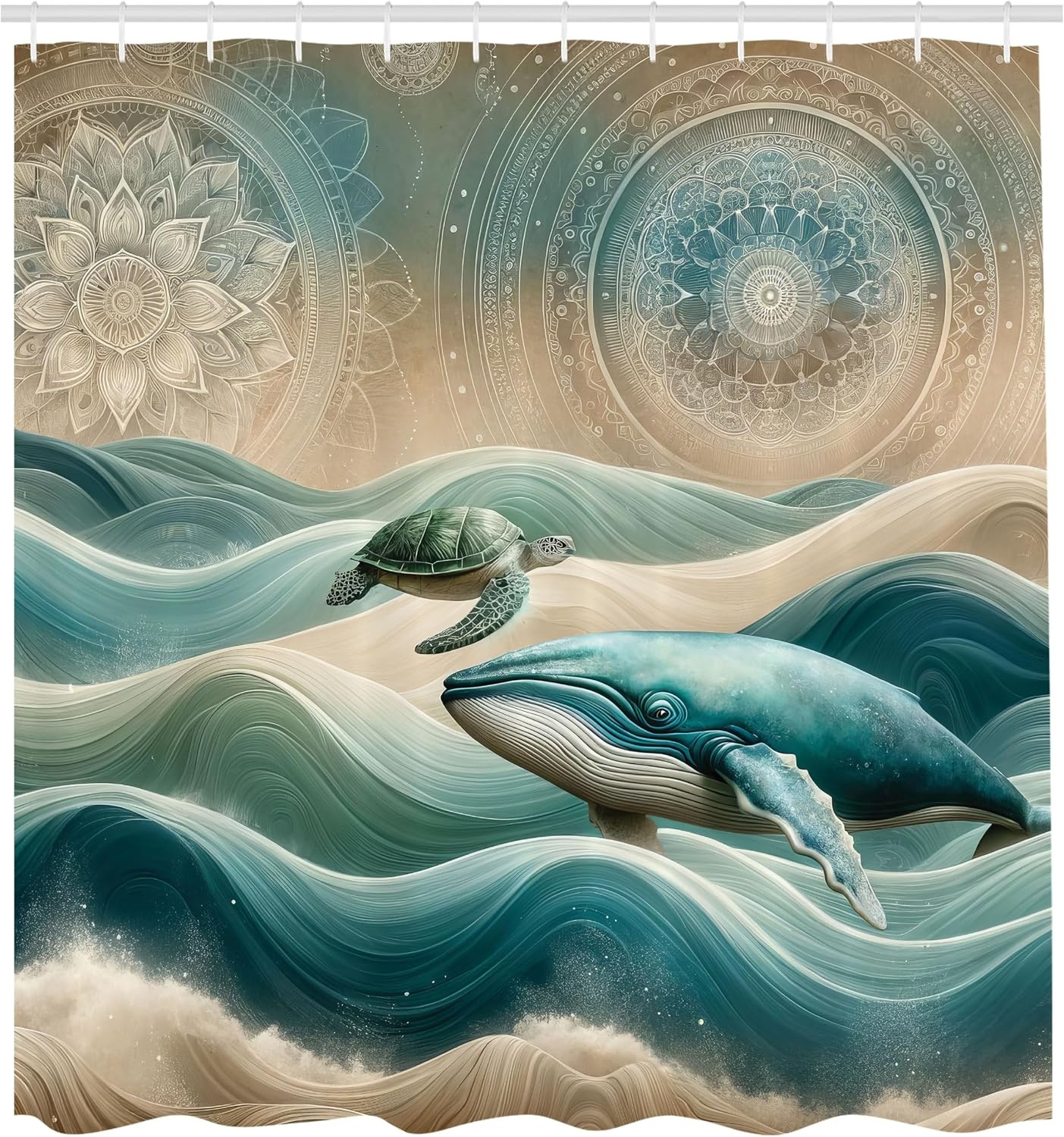image:imageAmbesonne Nautical Shower Curtain Retro Sailing Adventure Rustic Wooden Marine Cottage Anchor Whale Waves Cloth Fabric Bathroom Decor Set with Hooks 69 W x 70 L Brown and Slate BlueTeal Ecru Blue