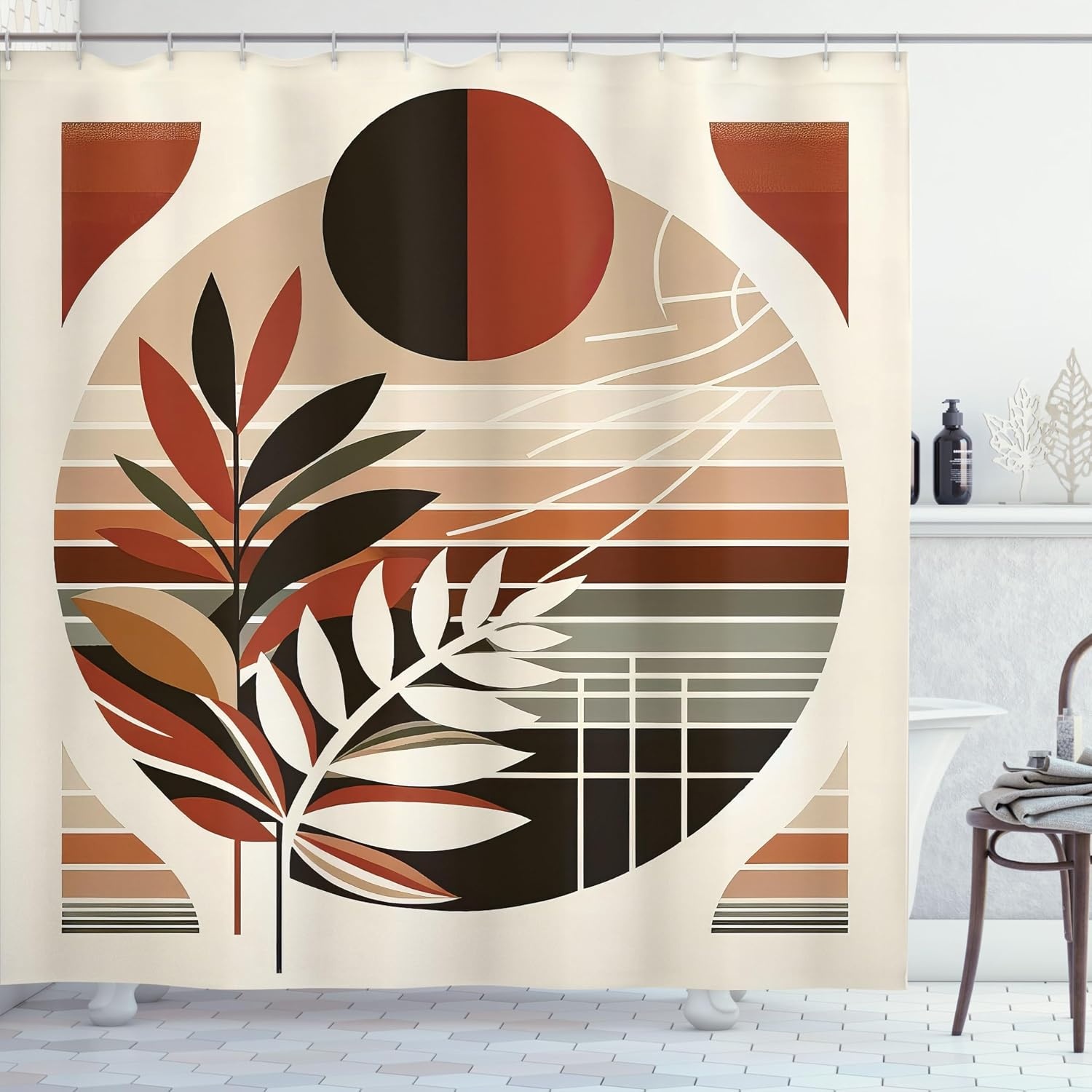 image:imageAmbesonne Nautical Shower Curtain Retro Sailing Adventure Rustic Wooden Marine Cottage Anchor Whale Waves Cloth Fabric Bathroom Decor Set with Hooks 69 W x 70 L Brown and Slate BlueRedbrown Dusk Black