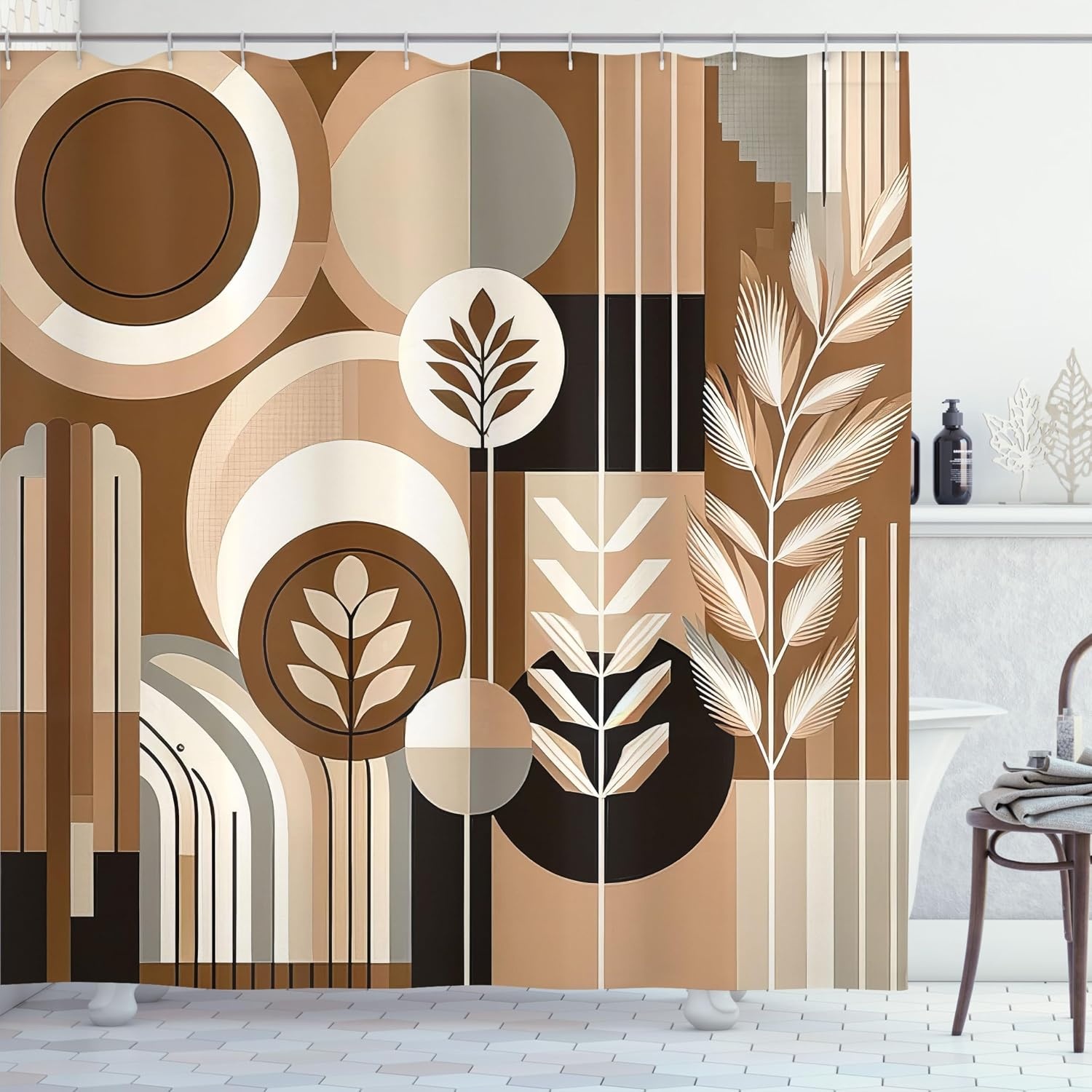image:imageAmbesonne Nautical Shower Curtain Retro Sailing Adventure Rustic Wooden Marine Cottage Anchor Whale Waves Cloth Fabric Bathroom Decor Set with Hooks 69 W x 70 L Brown and Slate BlueDark Cocoa Pale Brown