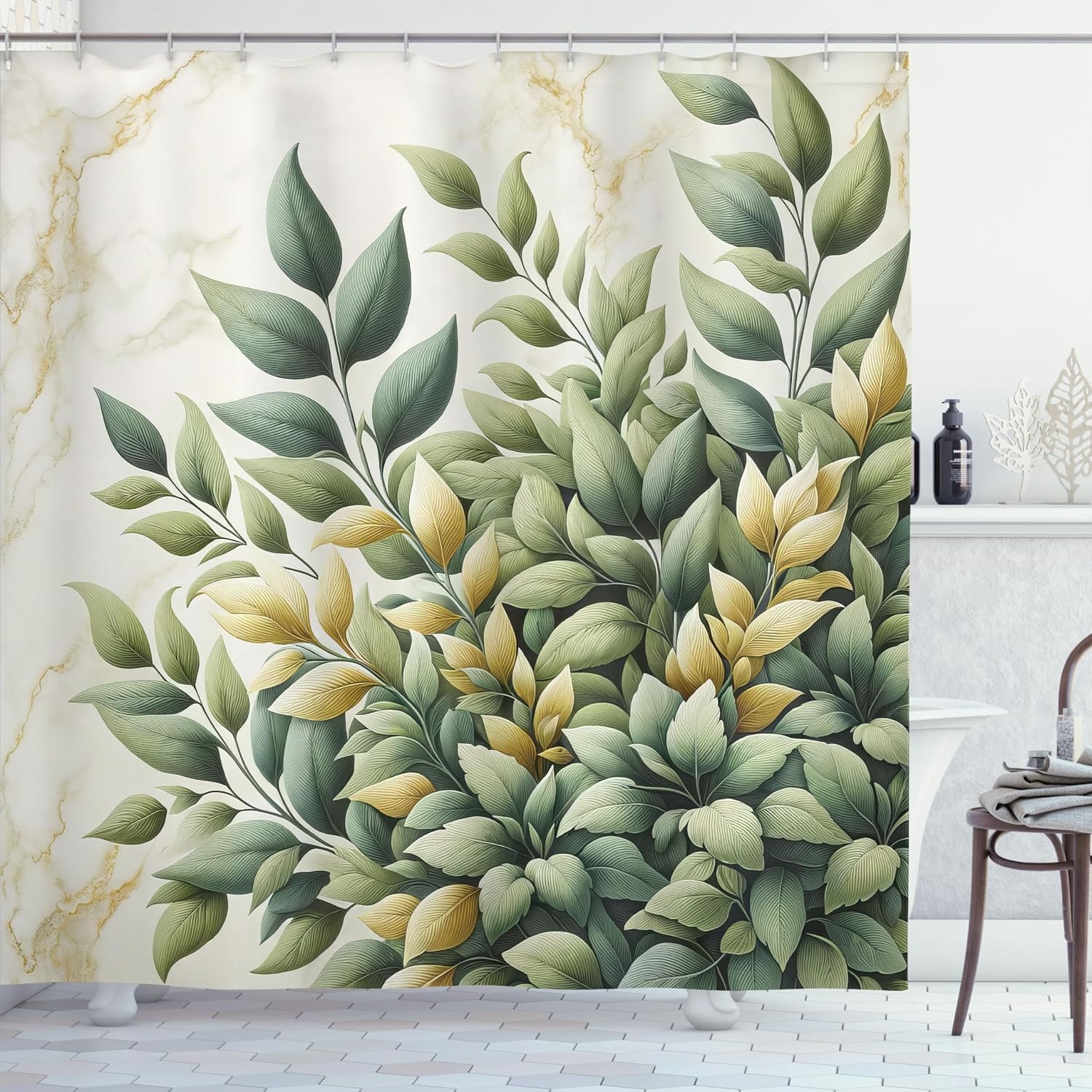 image:imageAmbesonne Nautical Shower Curtain Retro Sailing Adventure Rustic Wooden Marine Cottage Anchor Whale Waves Cloth Fabric Bathroom Decor Set with Hooks 69 W x 70 L Brown and Slate BlueLaurel Green Eggshell