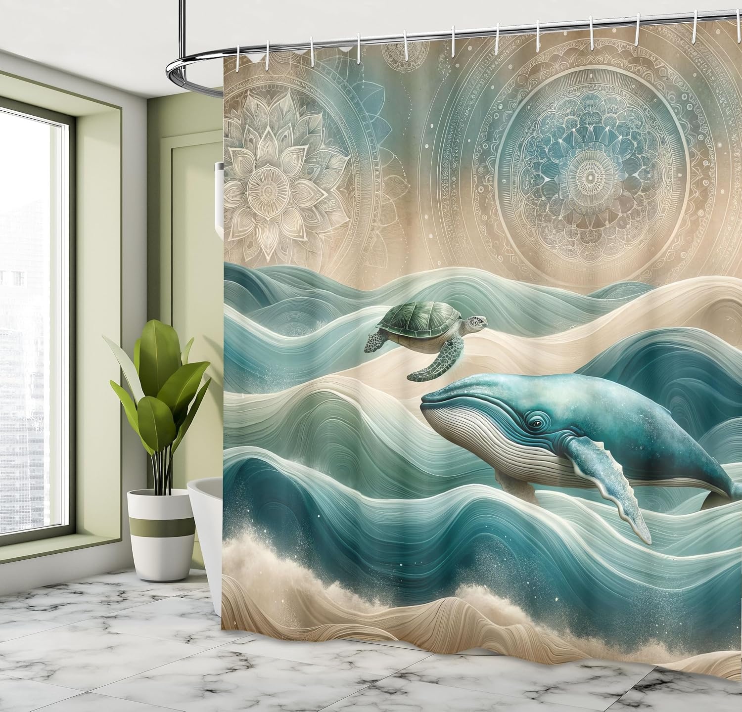 image:imageAmbesonne Nautical Shower Curtain Retro Sailing Adventure Rustic Wooden Marine Cottage Anchor Whale Waves Cloth Fabric Bathroom Decor Set with Hooks 69 W x 70 L Brown and Slate BlueTeal Ecru Blue
