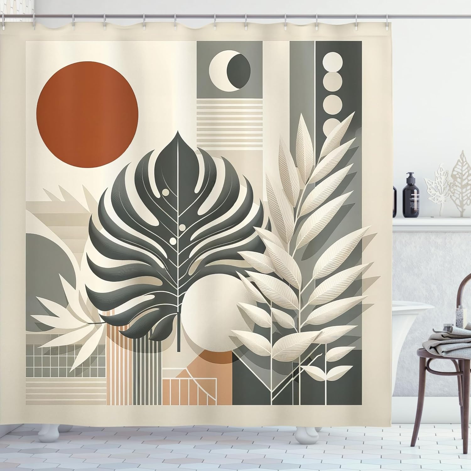 image:imageAmbesonne Nautical Shower Curtain Retro Sailing Adventure Rustic Wooden Marine Cottage Anchor Whale Waves Cloth Fabric Bathroom Decor Set with Hooks 69 W x 70 L Brown and Slate BlueCinnamon Pale Sage Green