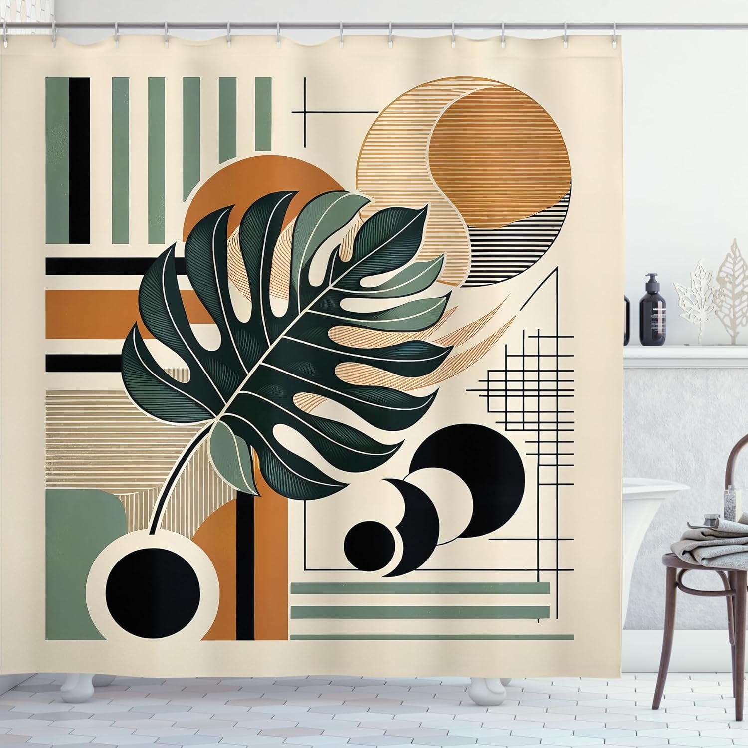 image:imageAmbesonne Nautical Shower Curtain Retro Sailing Adventure Rustic Wooden Marine Cottage Anchor Whale Waves Cloth Fabric Bathroom Decor Set with Hooks 69 W x 70 L Brown and Slate BlueEvergreen Sepia Dusk