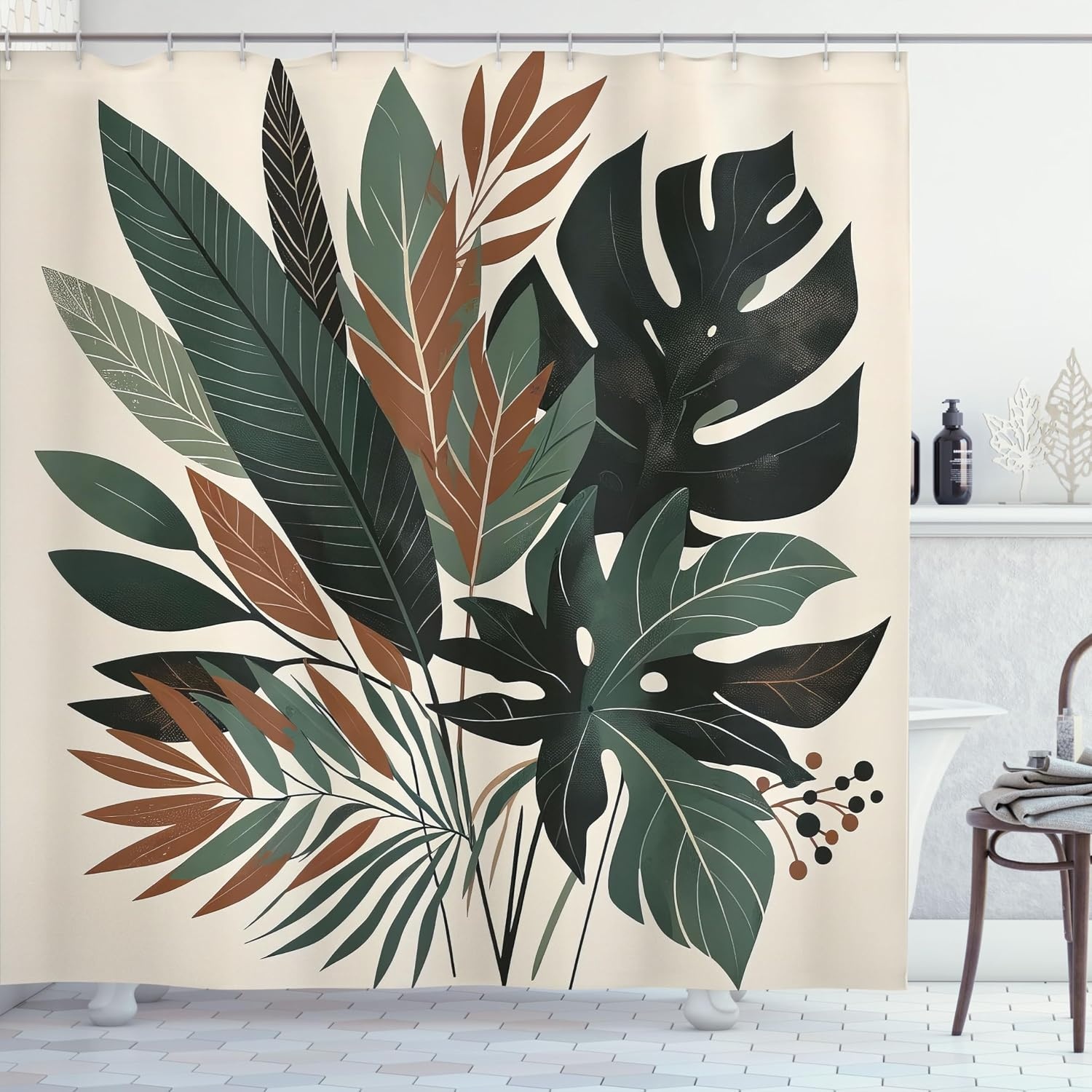 image:imageAmbesonne Nautical Shower Curtain Retro Sailing Adventure Rustic Wooden Marine Cottage Anchor Whale Waves Cloth Fabric Bathroom Decor Set with Hooks 69 W x 70 L Brown and Slate BlueSage Green Fawn Evergreen