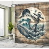 image:imageAmbesonne Nautical Shower Curtain Retro Sailing Adventure Rustic Wooden Marine Cottage Anchor Whale Waves Cloth Fabric Bathroom Decor Set with Hooks 69 W x 70 L Brown and Slate BlueBrown and Slate Blue