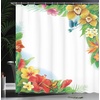 image:imageAmbesonne Parrot Shower Curtain Tropic Flowers and Parrot in Summer Garden Wooden Wall Ferns Art Cloth Fabric Bathroom Decor Set with Hooks 69 W x 84 L Cream Green RedSoft Blue Coral Green