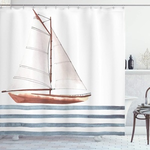 image:imageAmbesonne Nautical Shower Curtain Let Your Dreams Sail Words with Boat in Waves Motivation Lifestyle Print Cloth Fabric Bathroom Decor Set with Hooks 69 W x 70 L Cinnamon Pale Blue