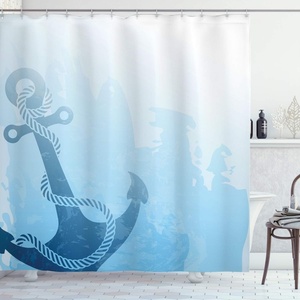 image:imageAmbesonne Nautical Shower Curtain Monochrome Anchor Illustration Deep Down in The Sea Bottom Be Strong and Stable Cloth Fabric Bathroom Decor Set with Hooks 69 W x 75 L Pale Blue