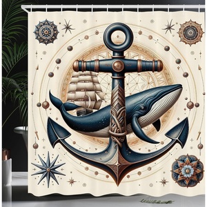 image:imageAmbesonne Nautical Shower Curtain Retro Sailing Adventure Rustic Wooden Marine Cottage Anchor Whale Waves Cloth Fabric Bathroom Decor Set with Hooks 69 W x 70 L Brown and Slate BlueDark Teal Redwood Ivory