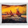 image:imageAmbesonne Country Tapestry Image of Old Sailboats Ships Cruising in Waves at Sunrise Time Dark Sky Art Wide Wall Hanging for Bedroom Living Room Dorm 80 X 60 Yellow Orange