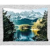 image:imageAmbesonne Landscape Tapestry Mountain Lake in Northern Germany Frozen Peaks Water Winter Season Life Wide Wall Hanging for Bedroom Living Room Dorm 80 X 60 Green White
