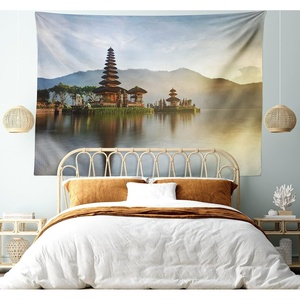 image:imageAmbesonne Balinese Tapestry Pura Ulun Danu Building Panorama Sunrise on Lake Bratan Bali Indonesia Waterscape Wide Wall Hanging for Bedroom Living Room Dorm 80 X 60 Beige Brown