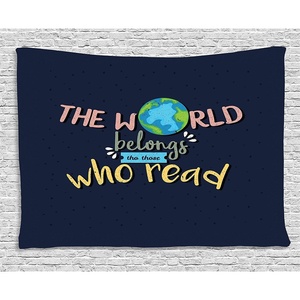 image:imageAmbesonne Book Tapestry World Belongs to Those Who Read Inspirational Words Print on Dark Blue Background Wide Wall Hanging for Bedroom Living Room Dorm 80 X 60 Navy Blue