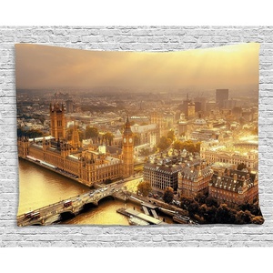 image:imageAmbesonne Winery Tapestry Sunset over the Vineyards of the South of France Sunbeams Cloudscape Picture Wide Wall Hanging for Bedroom Living Room Dorm 80 x 60 Yellow GreenYellow