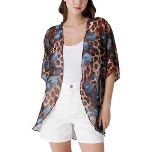 image:imageAmbesonne Womens Kimono Sheer Chiffon CardiganGinger Brown Slate Blue