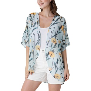 image:imageAmbesonne Womens Kimono Sheer Chiffon CardiganHunter Green Mustard