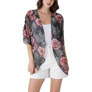 image:imageAmbesonne Womens Kimono Sheer Chiffon CardiganPink Dimgray Grey