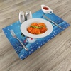 image:imageAmbesonne Christmas Place Mats Set of 4 Snowman Gets The Gift from Santa Claus in Winter Night Moonlight Illustration Washable Fabric Placemats for Dining Table Standard Size Blue Yellow