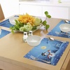 image:imageAmbesonne Christmas Place Mats Set of 4 Snowman Gets The Gift from Santa Claus in Winter Night Moonlight Illustration Washable Fabric Placemats for Dining Table Standard Size Blue Yellow