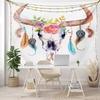 image:imageAmbesonne Feather Tapestry Watercolor Style Bull Skull Ornaments Vibrant Image Wide Wall Hanging for Bedroom Living Room Dorm 60 X 40 White Brown