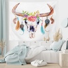 image:imageAmbesonne Feather Tapestry Watercolor Style Bull Skull Ornaments Vibrant Image Wide Wall Hanging for Bedroom Living Room Dorm 60 X 40 White Brown