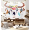 image:imageAmbesonne Feather Tapestry Watercolor Style Bull Skull Ornaments Vibrant Image Wide Wall Hanging for Bedroom Living Room Dorm 60 X 40 White Brown