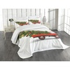 image:imageAmbesonne Christmas Bedspread Red Retro Style Farm Truck and Big Xmas Tree Tinsel Balls Candy Design Decorative Quilted 3 Piece Coverlet Set with 2 Pillow Shams Queen Size Green White