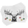 image:imageAmbesonne Moose Place Mats Set of 4 Christmas Animal Xmas Ornaments Balls Hanging from Horns Funny Noel Sketch Art Washable Fabric Placemats for Dining Table Standard Size Black and White