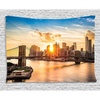 image:imageAmbesonne New York Tapestry Cityscape of Brooklyn Bridge and Manhattan River Center of Culture Photo Wide Wall Hanging for Bedroom Living Room Dorm 80 X 60 Green Yellow