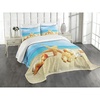 image:imageAmbesonne Seashells Bedspread Set Summer Beach Theme and Sand with Rays in The Sky Clouds Seaside Marine 3 Piece Decorative Bedding Coverlet and 2 Pillow Shams Queen Size Aqua Ivory Mustard