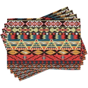 image:imageAmbesonne Ethnic Place Mats Set of 4 Classic Traditional Pattern Image Bird Flower Arrow Natural Ethnic Washable Fabric Placemats for Dining Table Standard Size Teal Red