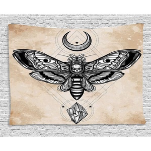image:imageAmbesonne Fantasy Tapestry Dead Head Hawk Moth Luna and Stone Magic Skull Illustration Wide Wall Hanging for Bedroom Living Room Dorm 80 X 60 Black Beige