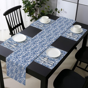 image:imageAmbesonne Floral Table Runner amp Placemats Abstract Clove Petals Digital Featured Vibrant Circular Essence Bouquet Design Set for Dining Table Decor Placemat 4 pcs  Runner 16x72 Petrol Blue TealCobalt Blue White