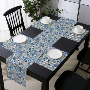 image:imageAmbesonne Floral Table Runner amp Placemats Abstract Clove Petals Digital Featured Vibrant Circular Essence Bouquet Design Set for Dining Table Decor Placemat 4 pcs  Runner 16x72 Petrol Blue TealMustard White