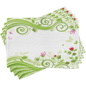 image:imageAmbesonne Green Flower Place Mats Set of 4 Blossoming Abstract Elements Swirls Springtime Foliage Illustration Washable Fabric Placemats for Dining Room Kitchen Table Decor Lime Green Pink Red