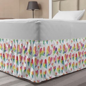 image:imageAmbesonne Heart Elastic Bed Skirt Rainbow Colors Watercolor Style Inspired Hearts Valentines Day Love Romantic Couples Wrap Around Fabric Bedskirt Dust Ruffle for Bedroom Full White PinkWhite Pink