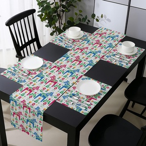 image:imageAmbesonne Horses Table Runner amp Placemats Classic Swedish Dalecarlian Coral Azure Blue Animals and Green Floral Arrangement Set for Dining Table Decor Placemat 4 pcs  Runner 16x72 Blue BurgundyBlue Burgundy