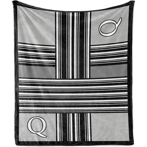 image:imageAmbesonne Initial Q Throw Blanket Monochrome Style Lines and Stripes Old Vintage Look Classic Geometry Flannel Fleece Accent Piece Soft Couch Cover for Adults 50 x 70 Charcoal Grey and White