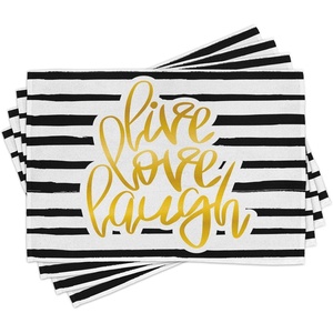 image:imageAmbesonne Live Laugh Love Place Mats Set of 4 Romantic Design Hand Drawn Stripes and Calligraphic Text Washable Fabric Placemats for Dining Table Standard Size White Yellow