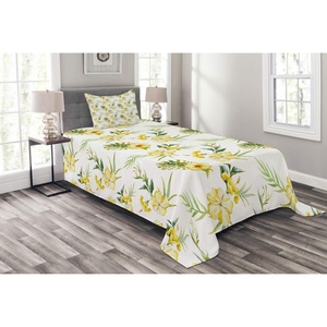 image:imageAmbesonne Watercolor Bedspread Set Hibiscus Flora Pattern Hawaii Plants with Leaves Jungle Summer Foliage 3 Piece Decorative Bedding Coverlet and 2 Pillow Shams Twin Size Yellow Green WhiteYellow Green White