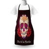 image:imageAmbesonne Day of the Dead Apron Dia de Los Muertos Words Spanish Skull Dead Head Skeleton Vivid Print Unisex Kitchen Bib with Adjustable Neck for Cooking Gardening Adult Size Plum Red Cream