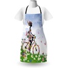 image:imageAmbesonne Outdoor Apron Woman Riding Vintage Romantic Bike with Spring Time Flowers in Basket Nature Image Unisex Kitchen Bib with Adjustable Neck for Cooking Gardening Adult Size Green Blue