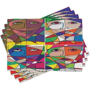 image:imageAmbesonne Abstract Place Mats Set of 4 Abstract Woman Face Illustration Behind Stained Glass Styled Human Facial Feature Washable Fabric Placemats for Dining Room Kitchen Table Decor Magenta Blue