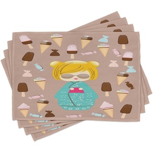 image:imageAmbesonne Anime Place Mats Set of 4 Japanese Kokeshi Summer Doll Illustration with Yummy Ice Cream and Candies Washable Fabric Placemats for Dining Room Kitchen Table Decor Multicolor