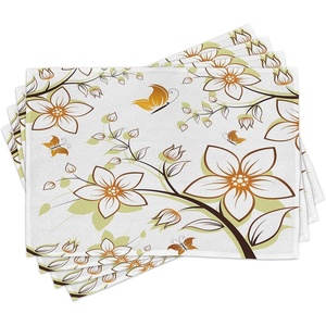 image:imageAmbesonne Autumn Place Mats Set of 4 Fauna in Fall Season Color Palette Flowers and Butterflies Warm Image Washable Fabric Placemats for Dining Room Kitchen Table Decor Orange Pale Green Black