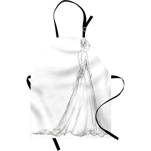 image:imageAmbesonne Bridal Apron Tale Ending of a Love Story Cartoon Sketchy Bride with Flowers Image Unisex Kitchen Bib with Adjustable Neck for Cooking Gardening Adult Size Black White