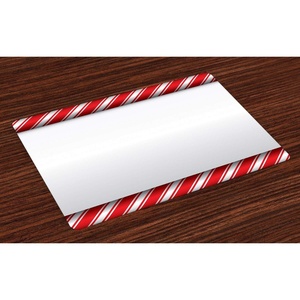 image:imageAmbesonne Candy Cane Place Mats Set of 4 Horizontal Borders Frame with Red and White Sweetie Pattern in Abstract Style Washable Fabric Placemats for Dining Room Kitchen Table Decor Red White