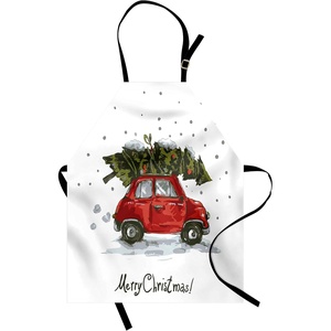 image:imageAmbesonne Christmas Apron Retro Style Car Xmas Tree Vintage Family Style Illustration Snowy Winter Art Unisex Kitchen Bib with Adjustable Neck for Cooking Gardening Adult Size Green Vermilion