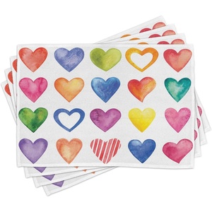 image:imageAmbesonne Grunge Place Mats Set of 4 Rainbow Color Heart Shapes Valentines Day Design Romantic His and Hers Theme Washable Fabric Placemats for Dining Table Standard Size Red Multicolor